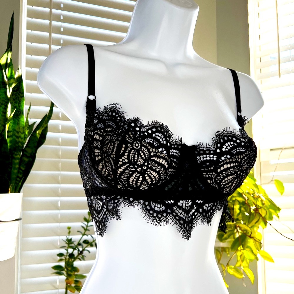 Aksenteva Bespoke Lingerie Black Longline Lace Bra